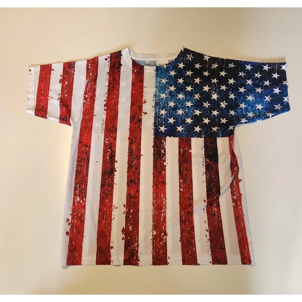 American‎ Summer Clothing American Flag T-Shirt Wrap Around Graphic Medium NEW